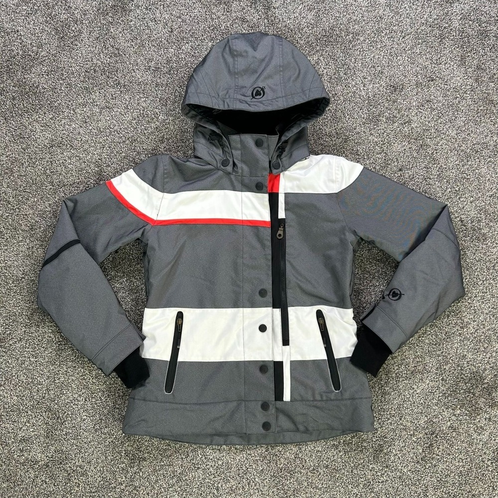 Obermeyer Insulated Waterproof Hooded Josie Jacket Ladies 6 Gray White Pink